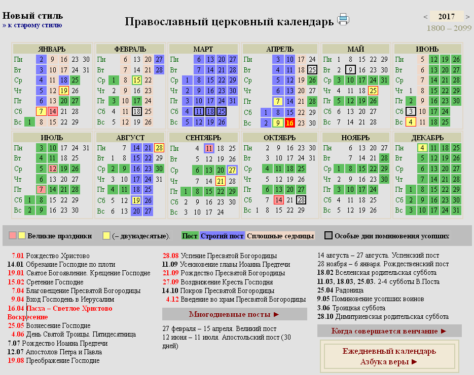 Календарь великих церковных православных праздников на 2022 год