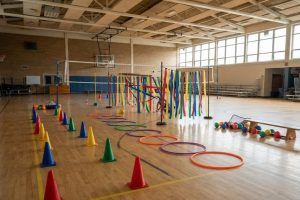 Спортивный зал с реквизитом для командной эстафеты