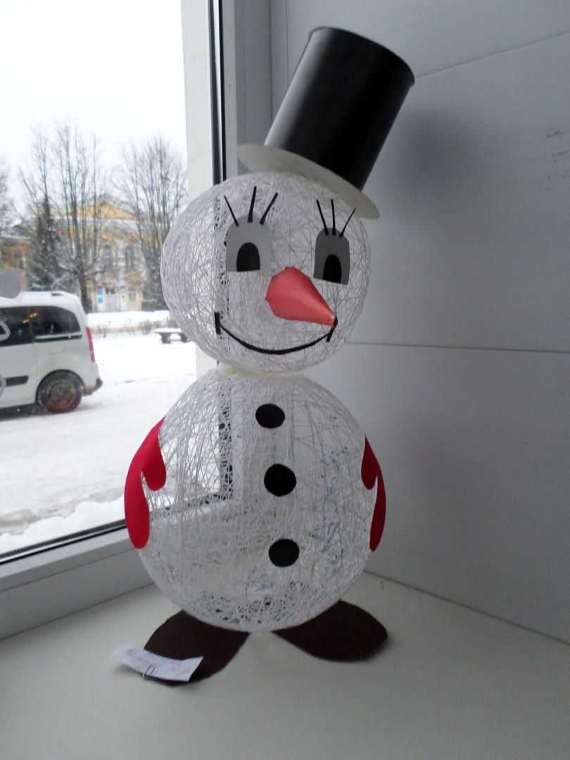 Снеговик из ниток и клея для новогоднего конкурса. снеговик из ниток своими руками