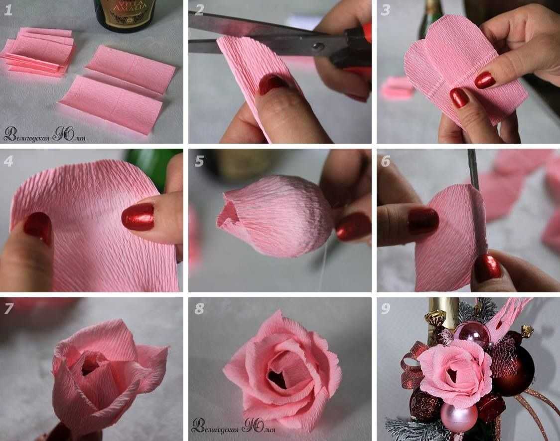 Розы из гофрированной бумаги с пошаговыми мастер-классами помогут вам создать красивый цветок Большие, объемные и пышные цветы ждут вас