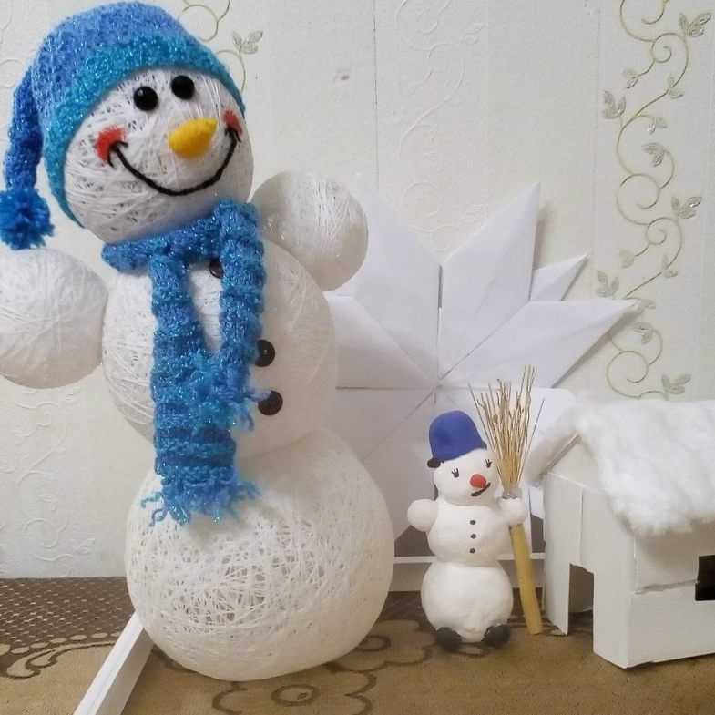 Снеговик из ниток и клея своими руками: как сделать с шариками и без них, мастер-классы с фото