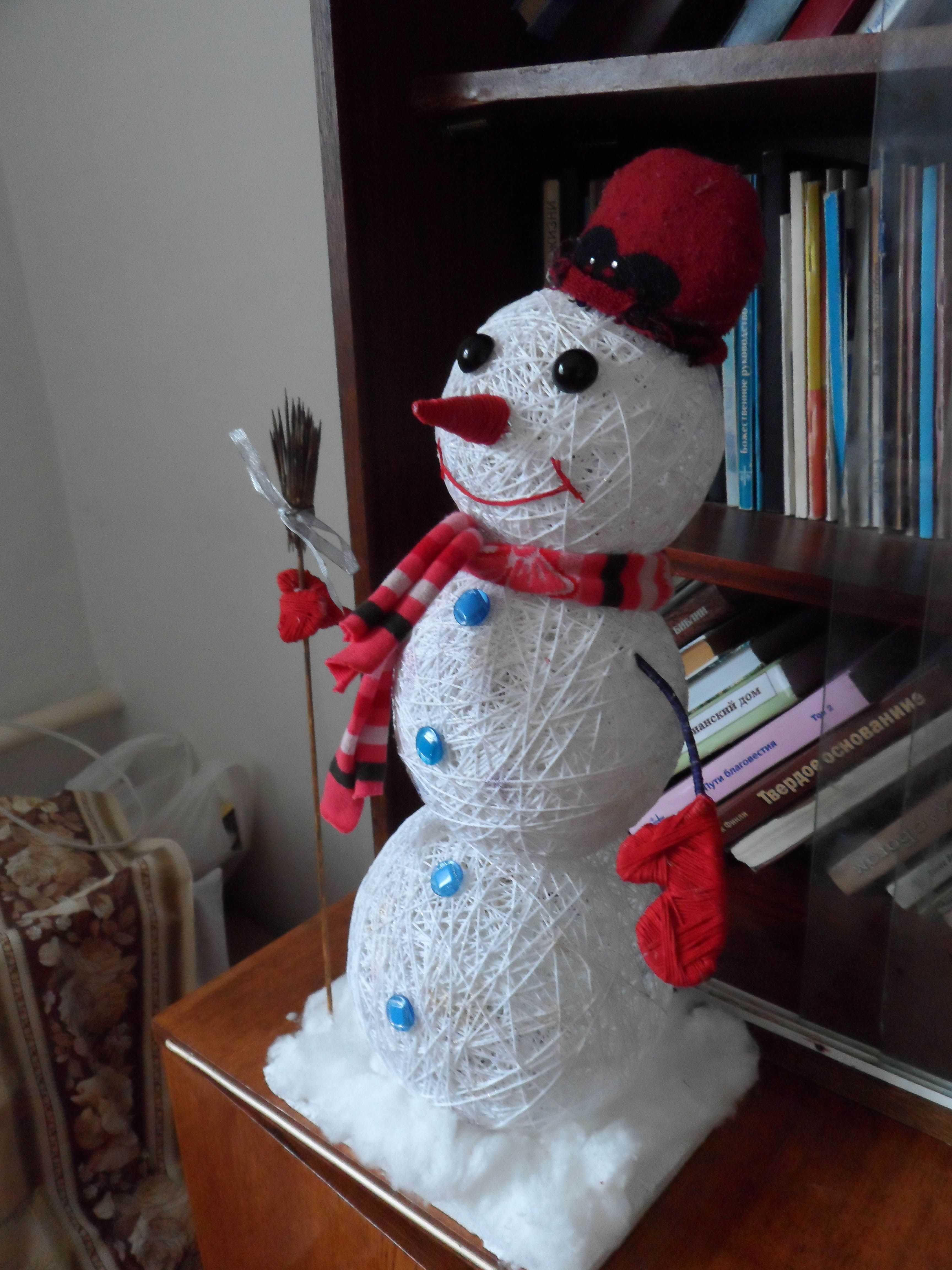 Снеговик из ниток и клея своими руками пошаговое фото, снеговик из ниток и шарика воздушного