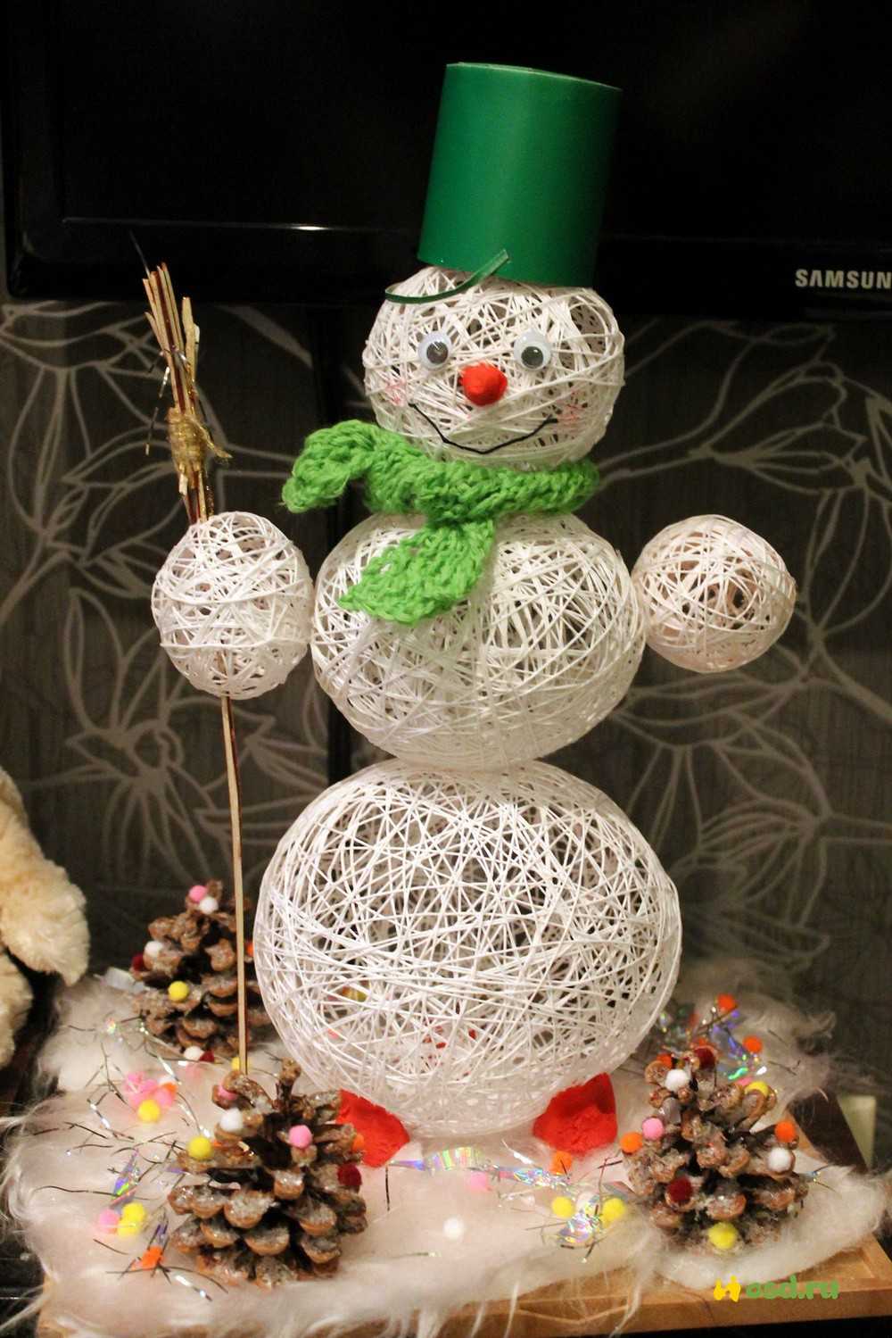 Легкий воздушный снеговик из веревки, бечевки, нитки Мастер-классНовогоднее украшение для ёлки и дома